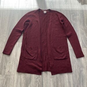 a new day - Wine Red Open Front Cardigan with Pockets - Size XS